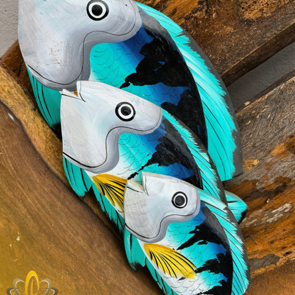 Kit 3 Peixes Decorativo Madeira Parede Azul