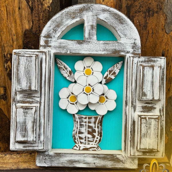 Quadro Pequeno Janela Azul Flores
