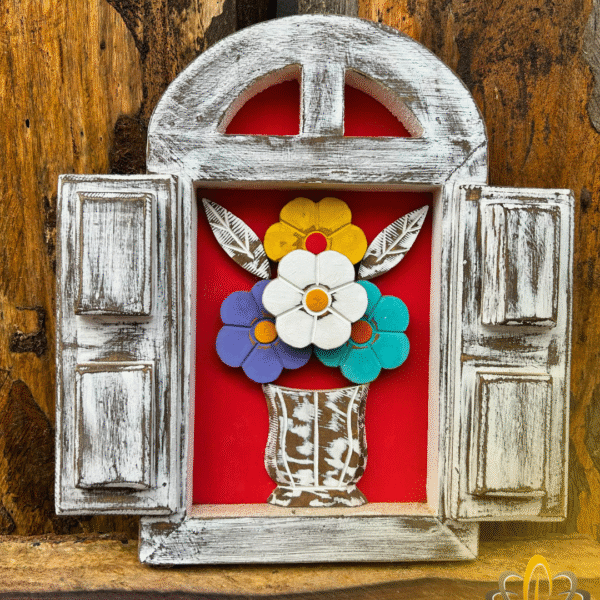 Quadro Pequeno Janela Vermelho Flores